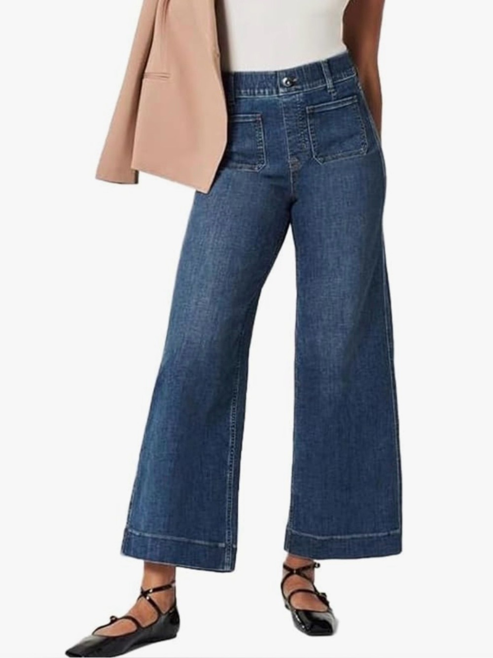 SPANXShape Everywear Cropped Wide Leg Jeans Patch Pockets In Size S